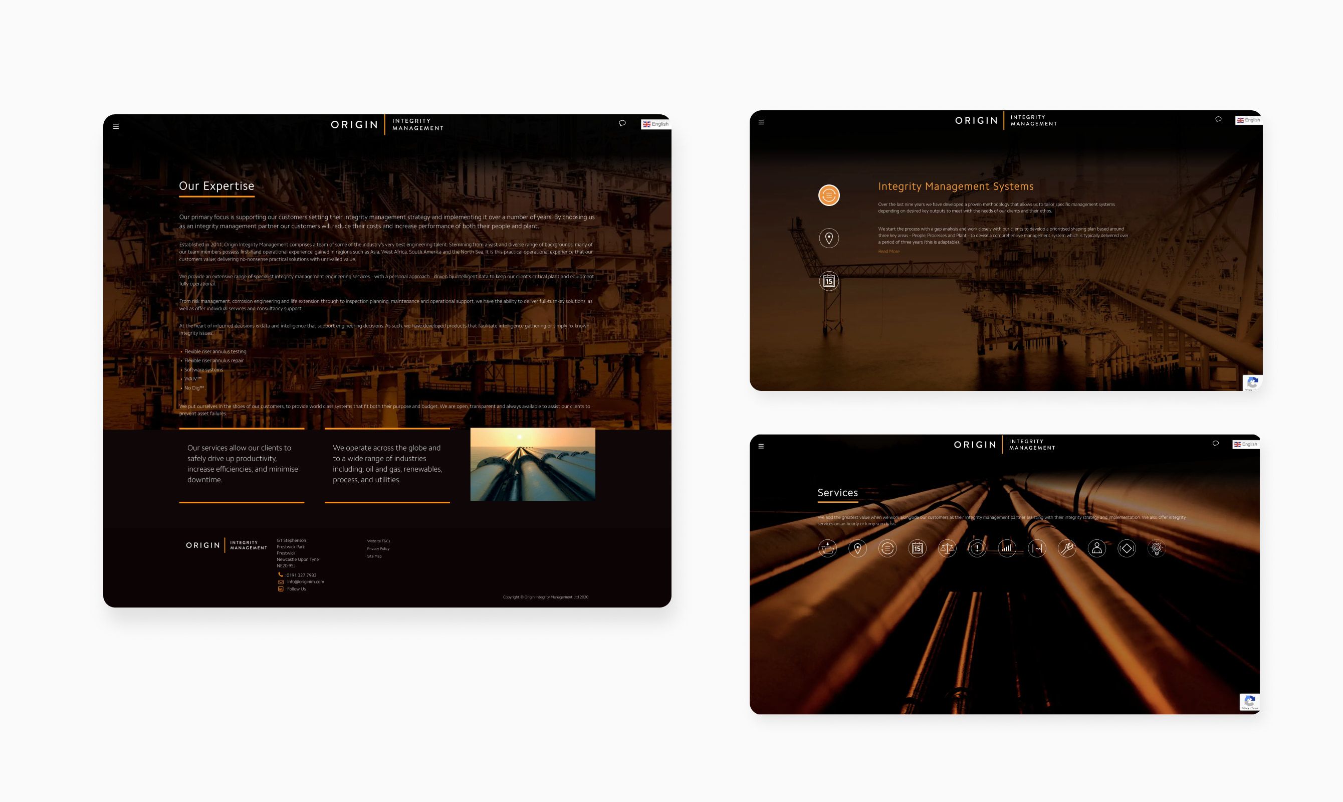 Dark product sections of the website