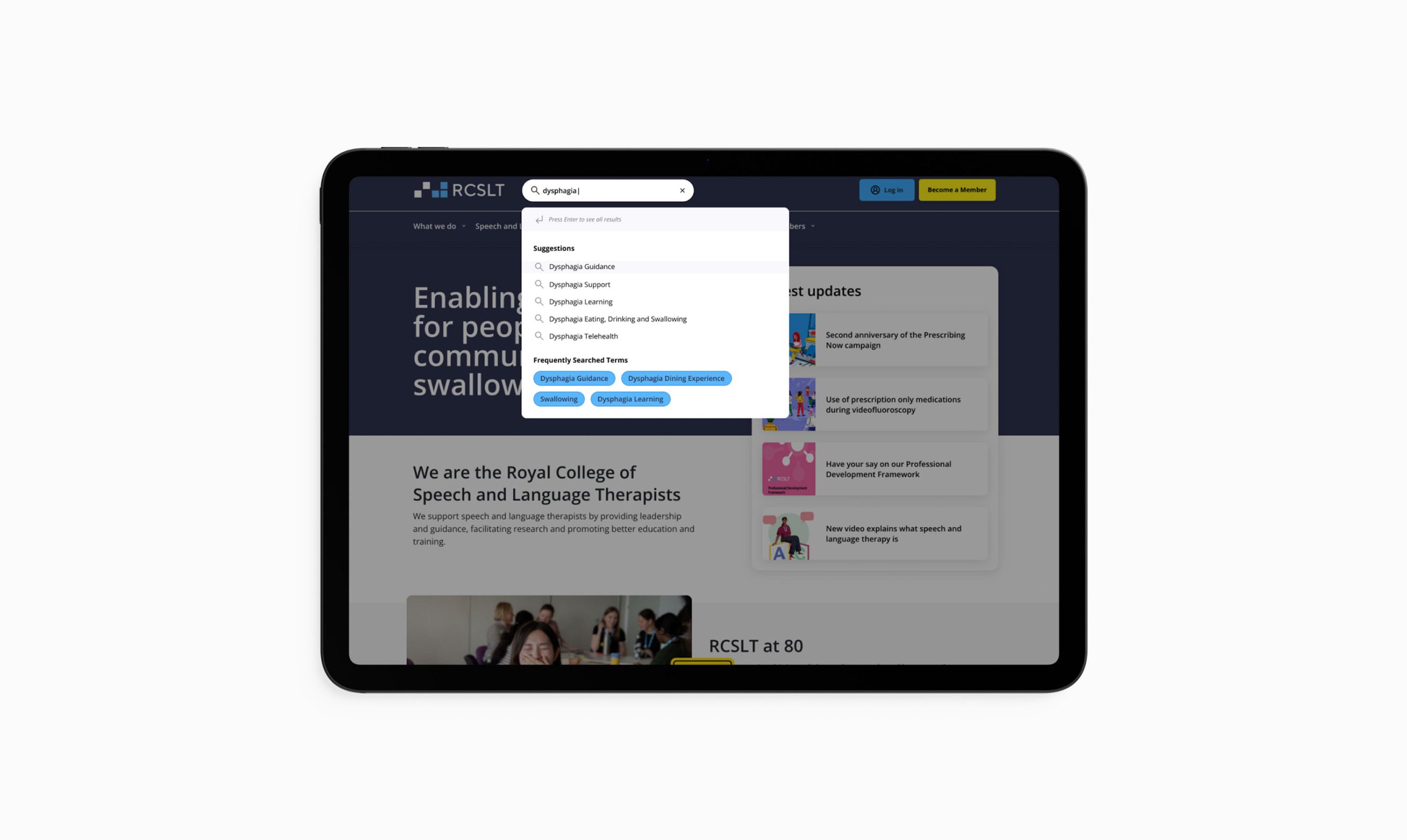 A content page on a tablet