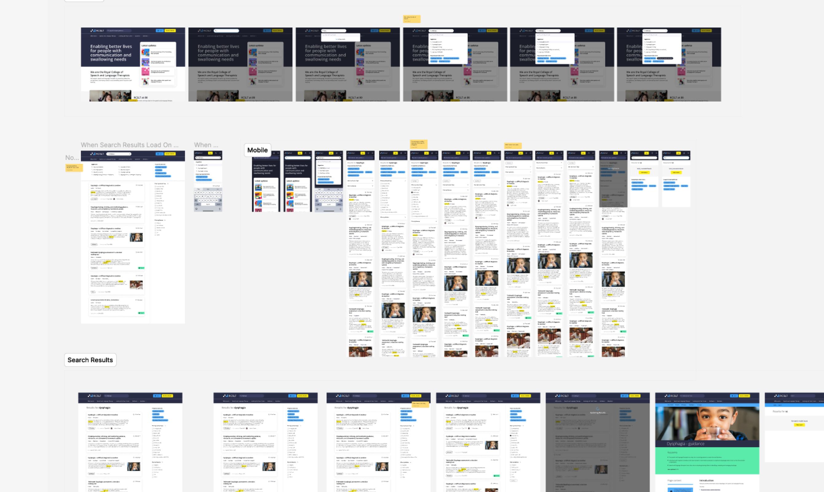 Wireframes across the site