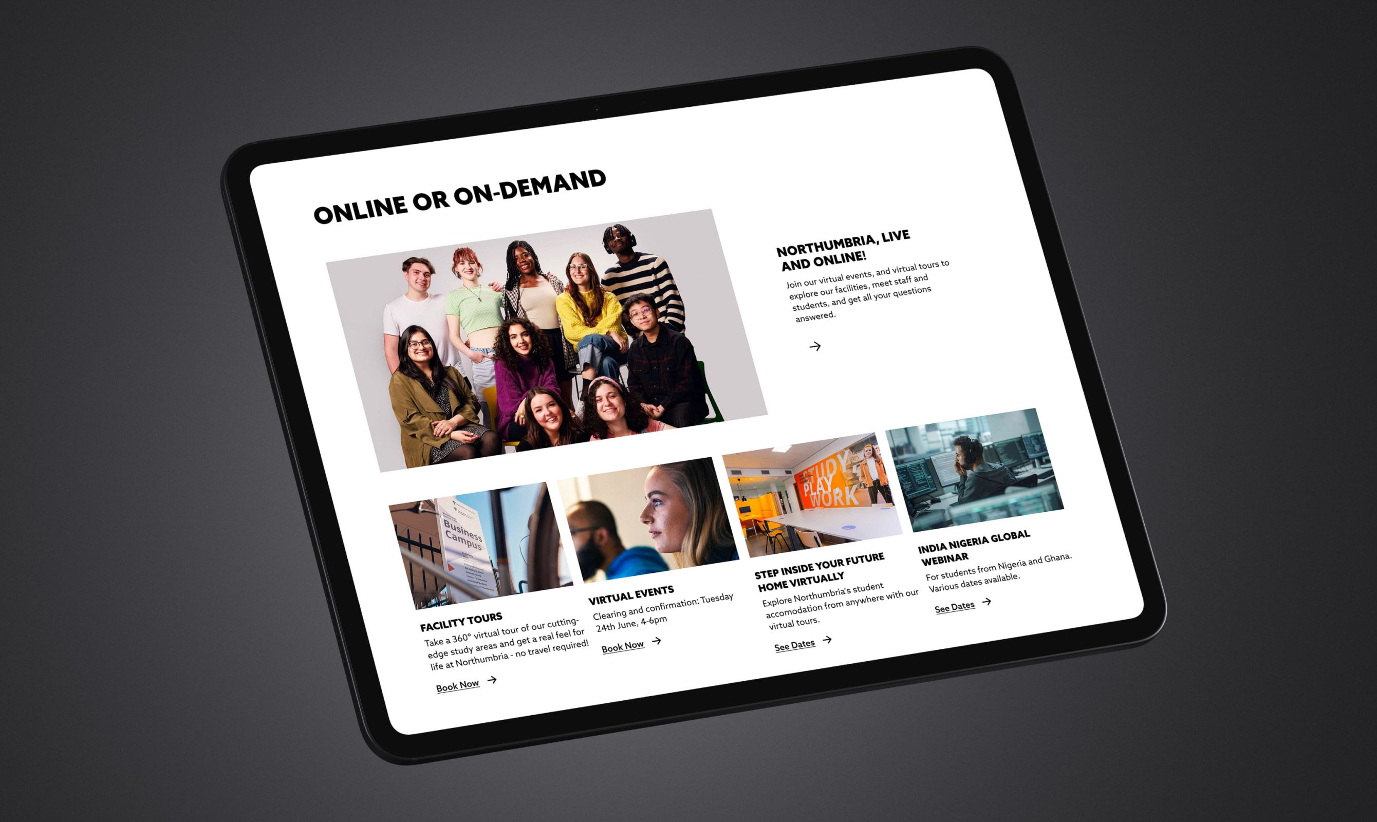 A content page on a tablet