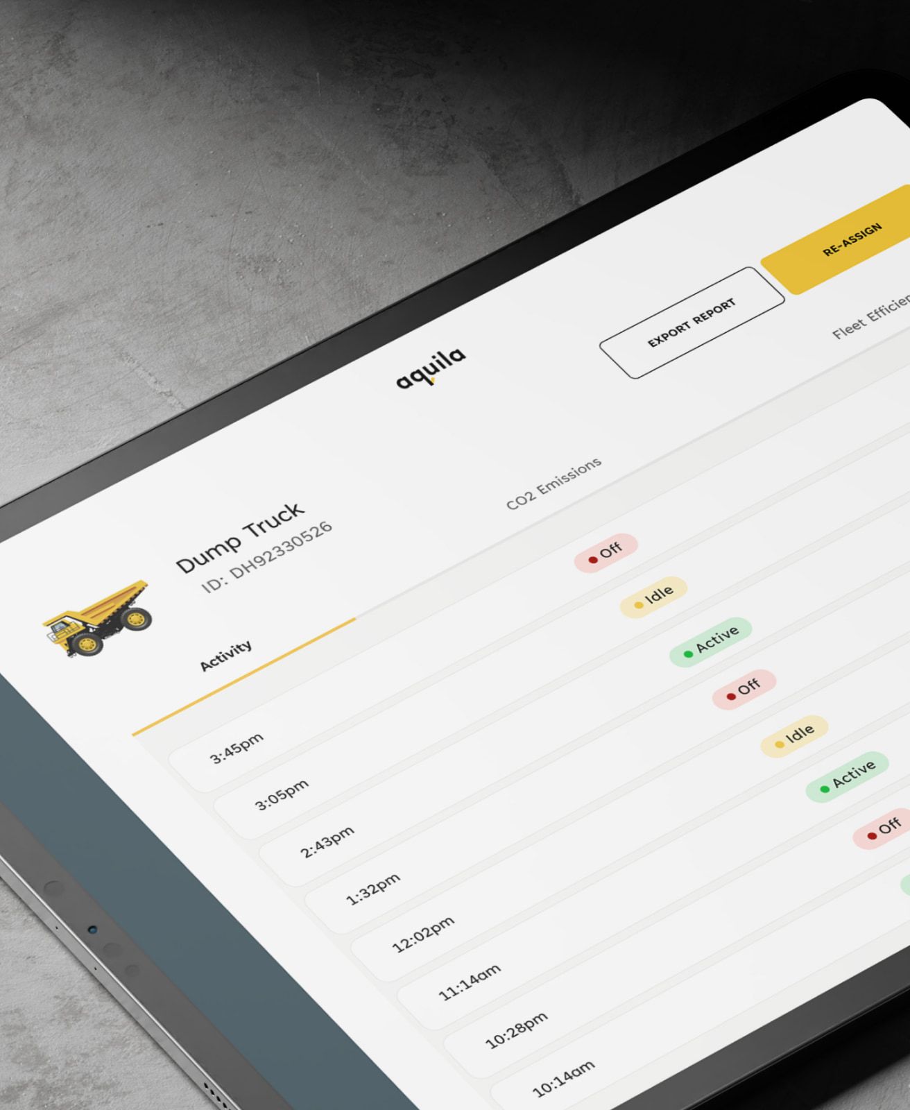 The asset dashboard on a tablet