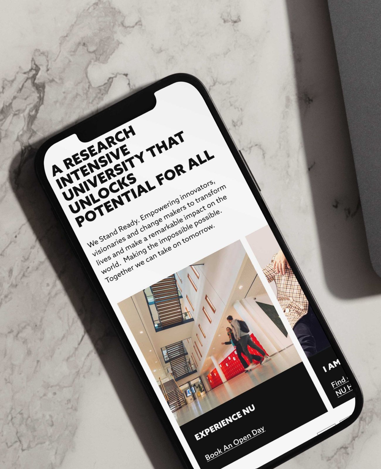 The homepage message on mobile