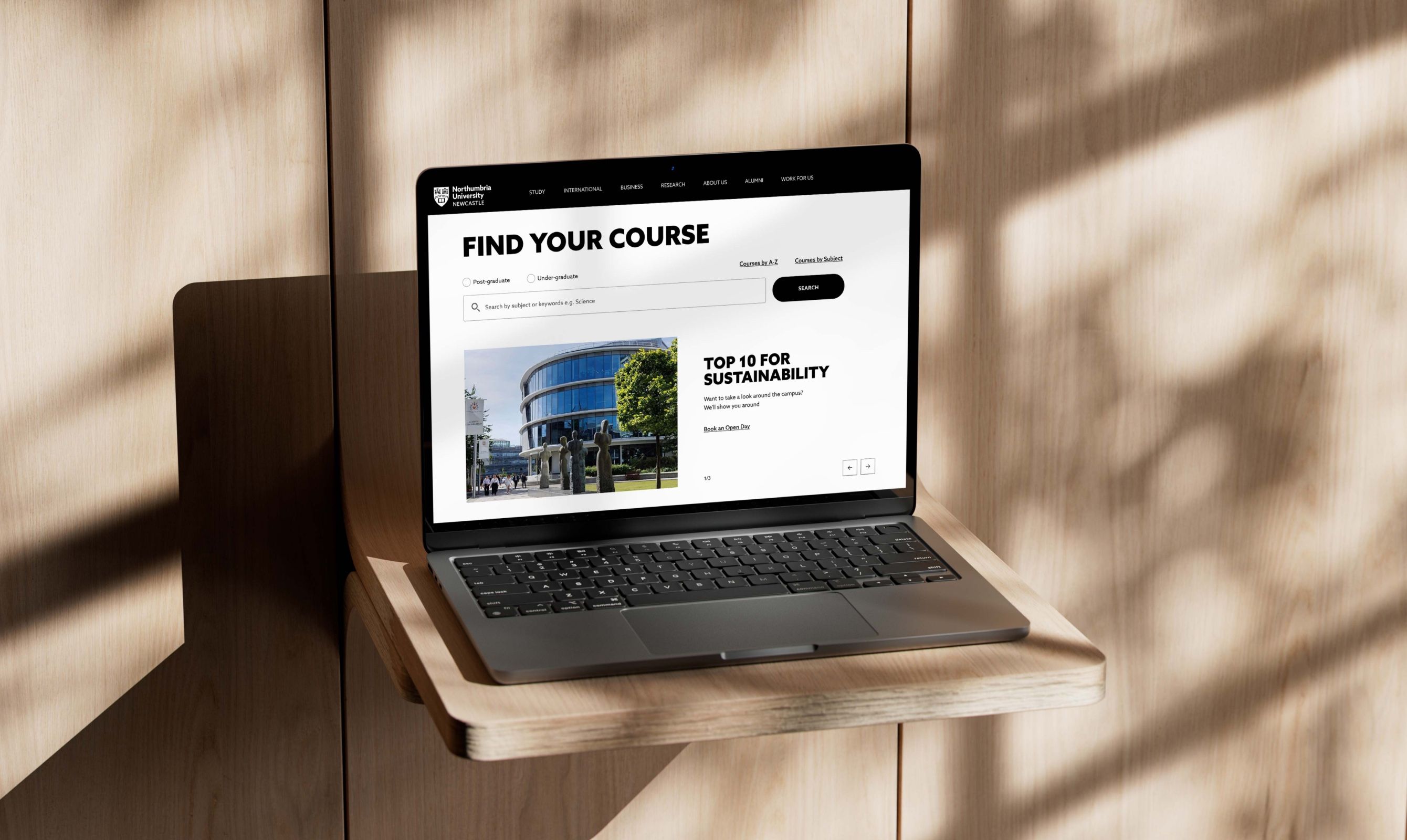 Finding a course from the redesigned homepage, on a laptop