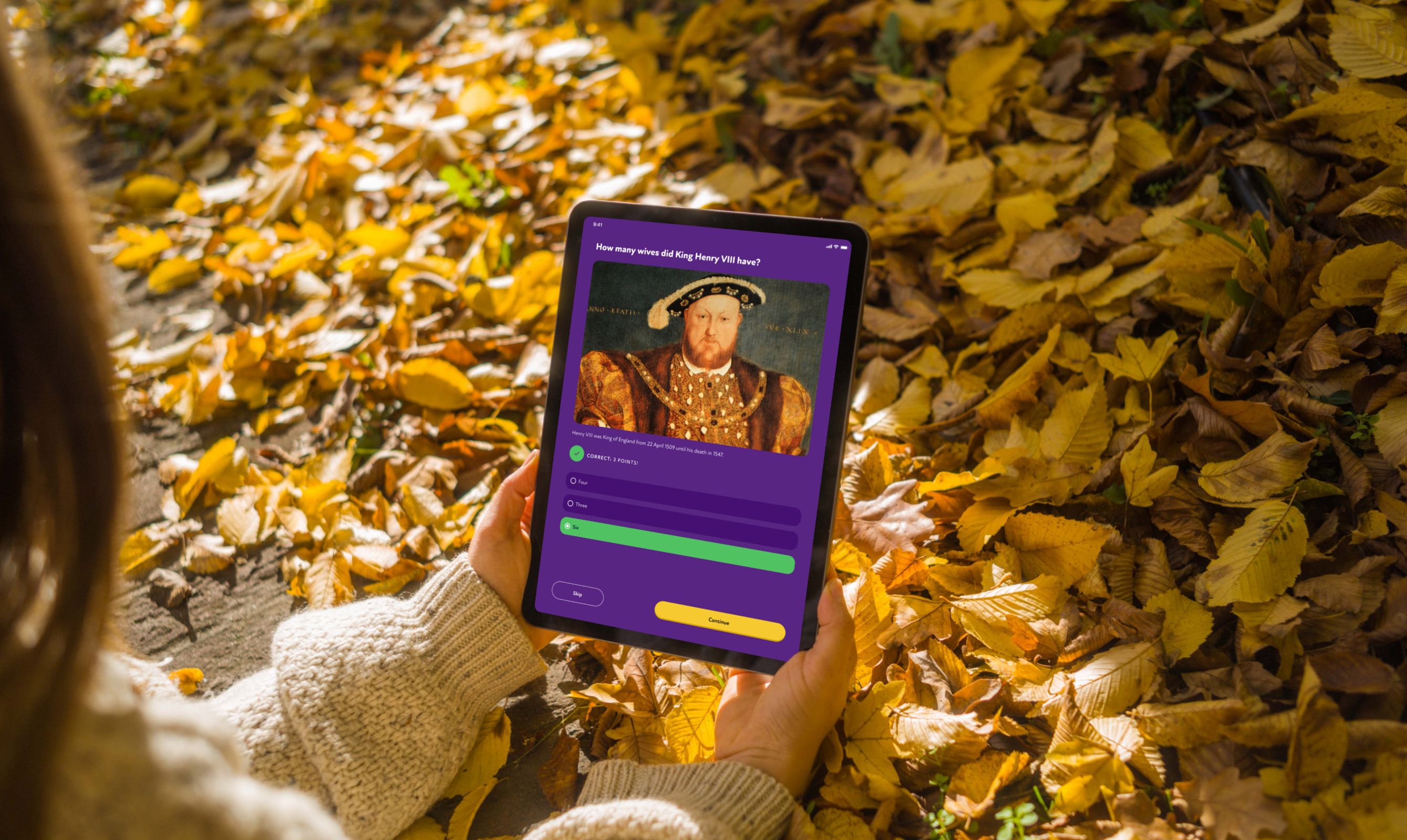 Answering a trail question outdoors in autumn