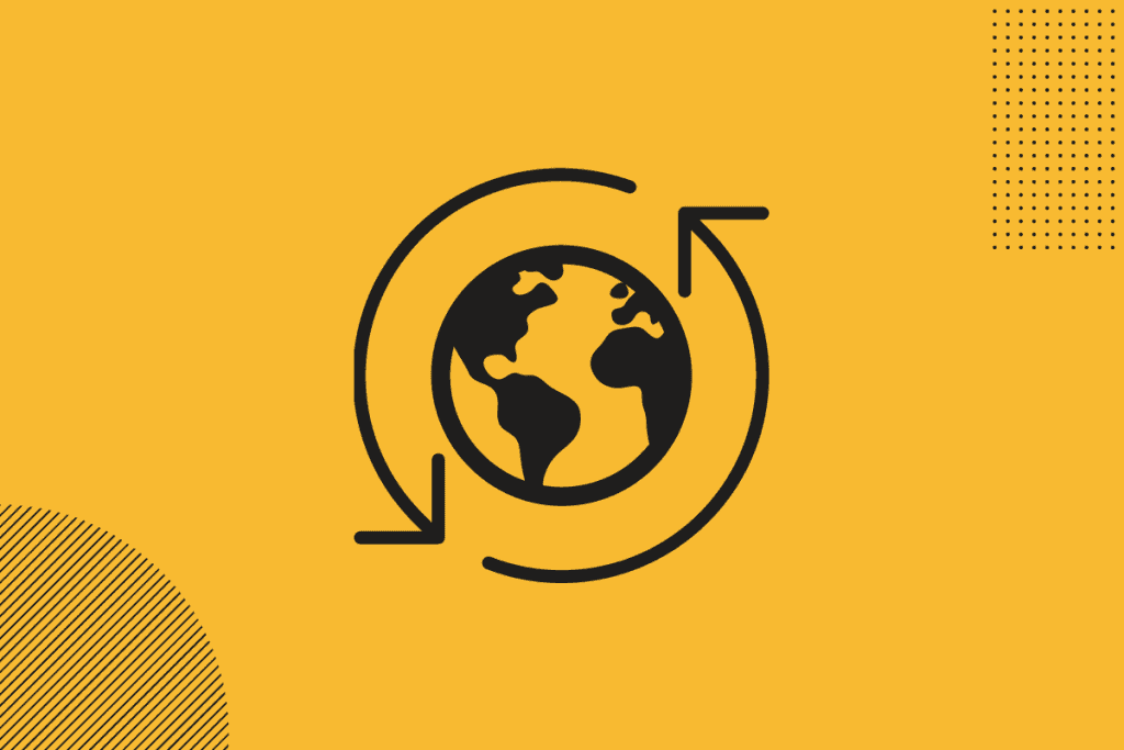 Globe icon inside a circle of arrows, representing a recycling loop