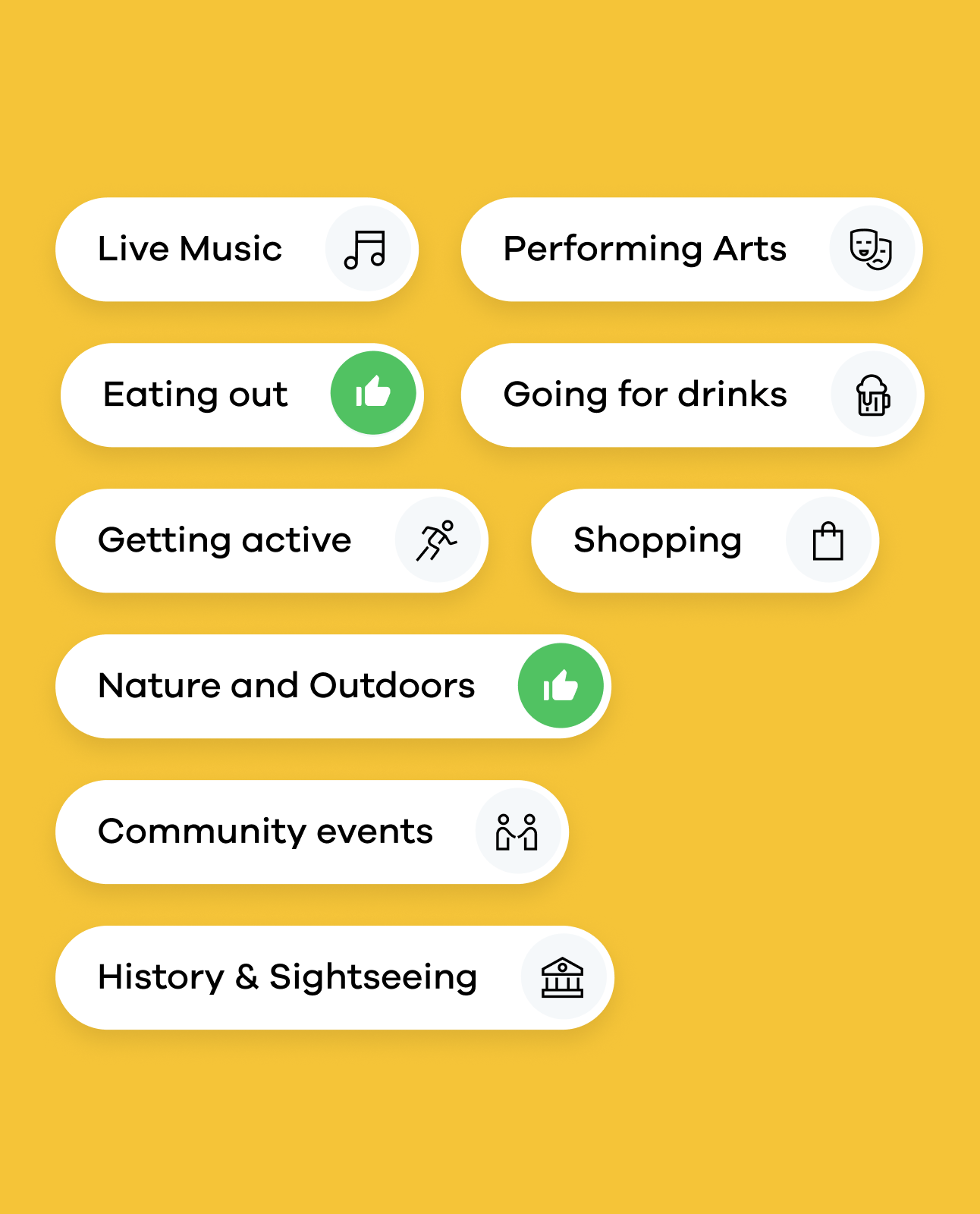 Interest categories in the onboarding