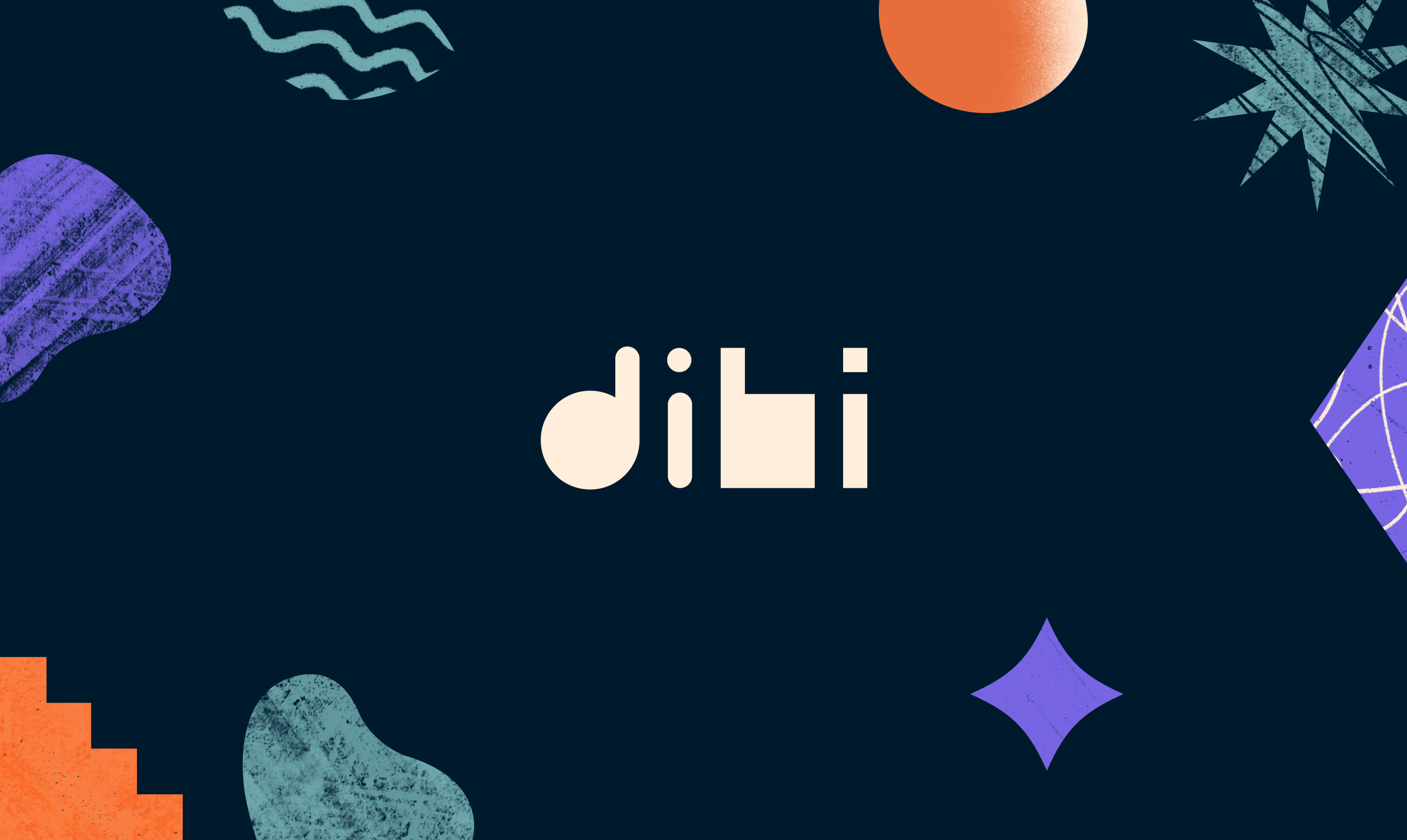 The DIBI wordmark surrounded by the brand's textured shape system on Oxford Blue