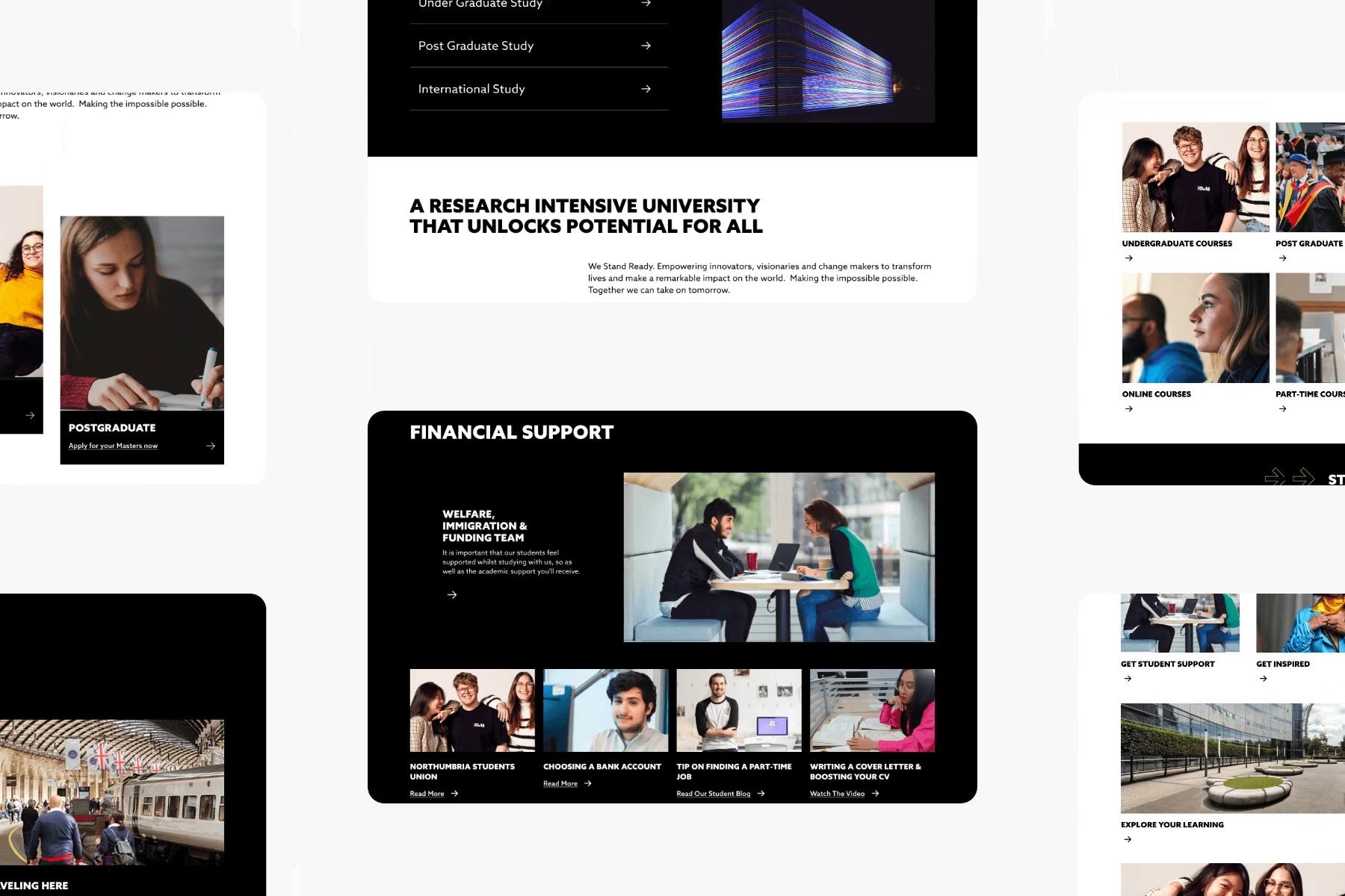 A tour of the redesigned homepage, from the sustainability hero through to financial support and the I Am Northumbria hub