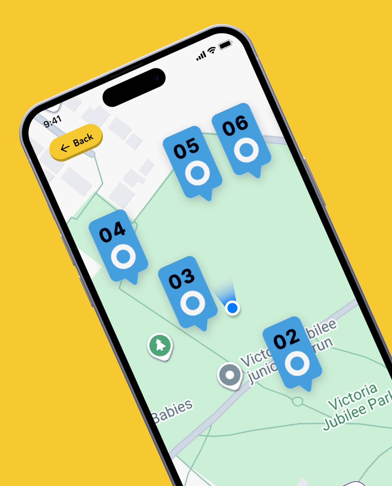 Trail checkpoints on a phone map