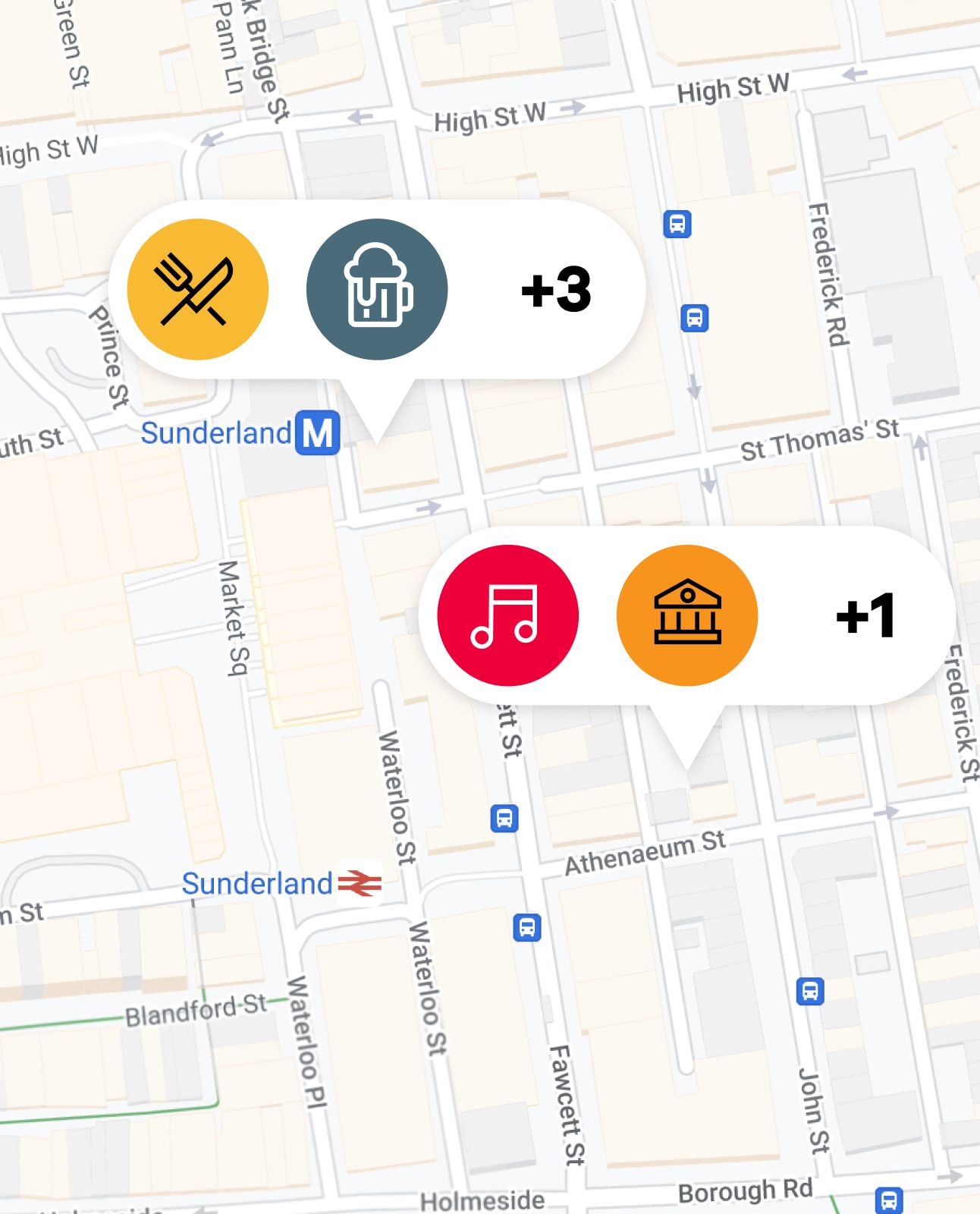 Points of interest clustered on the city map