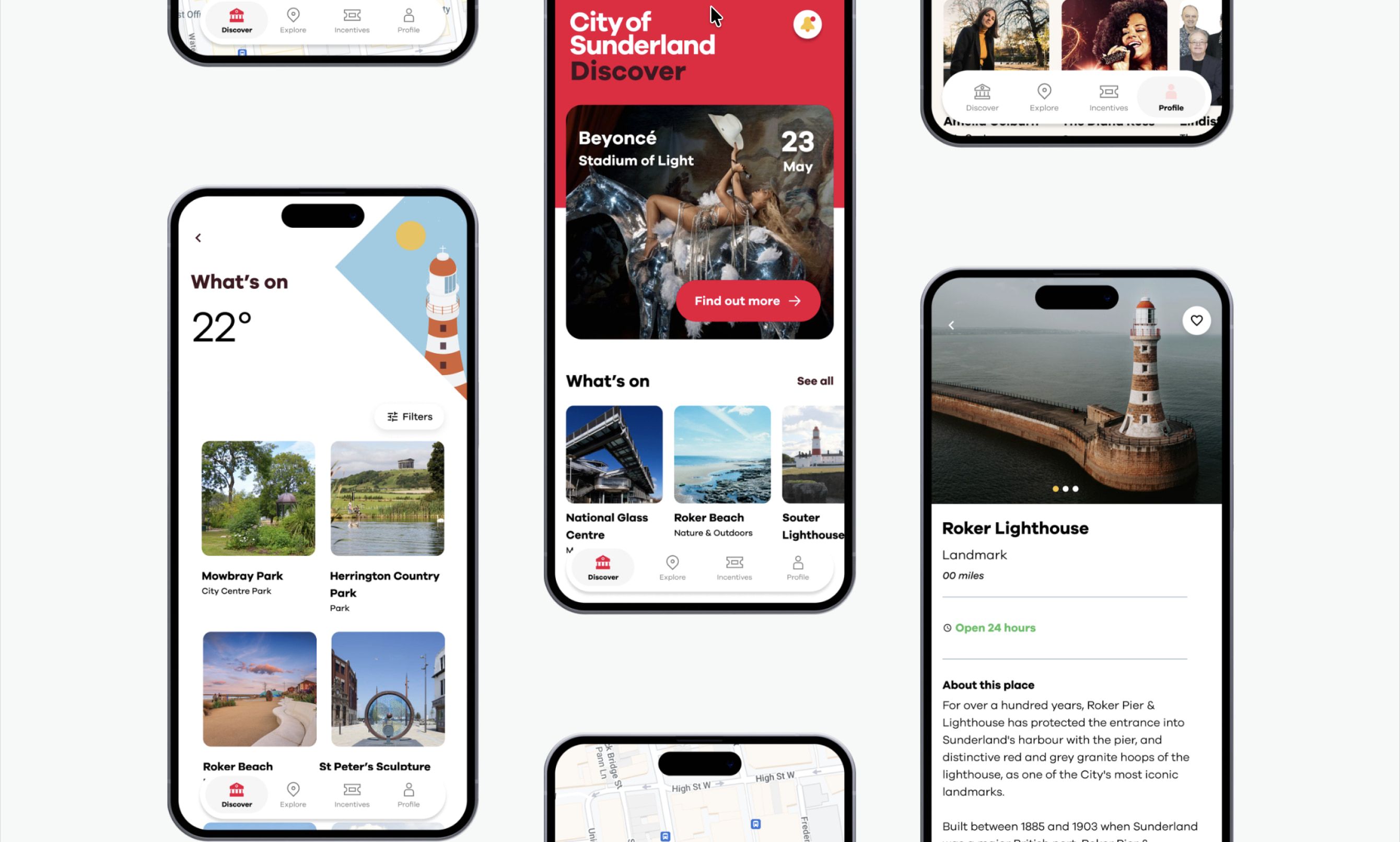 App screens across a grid of phones