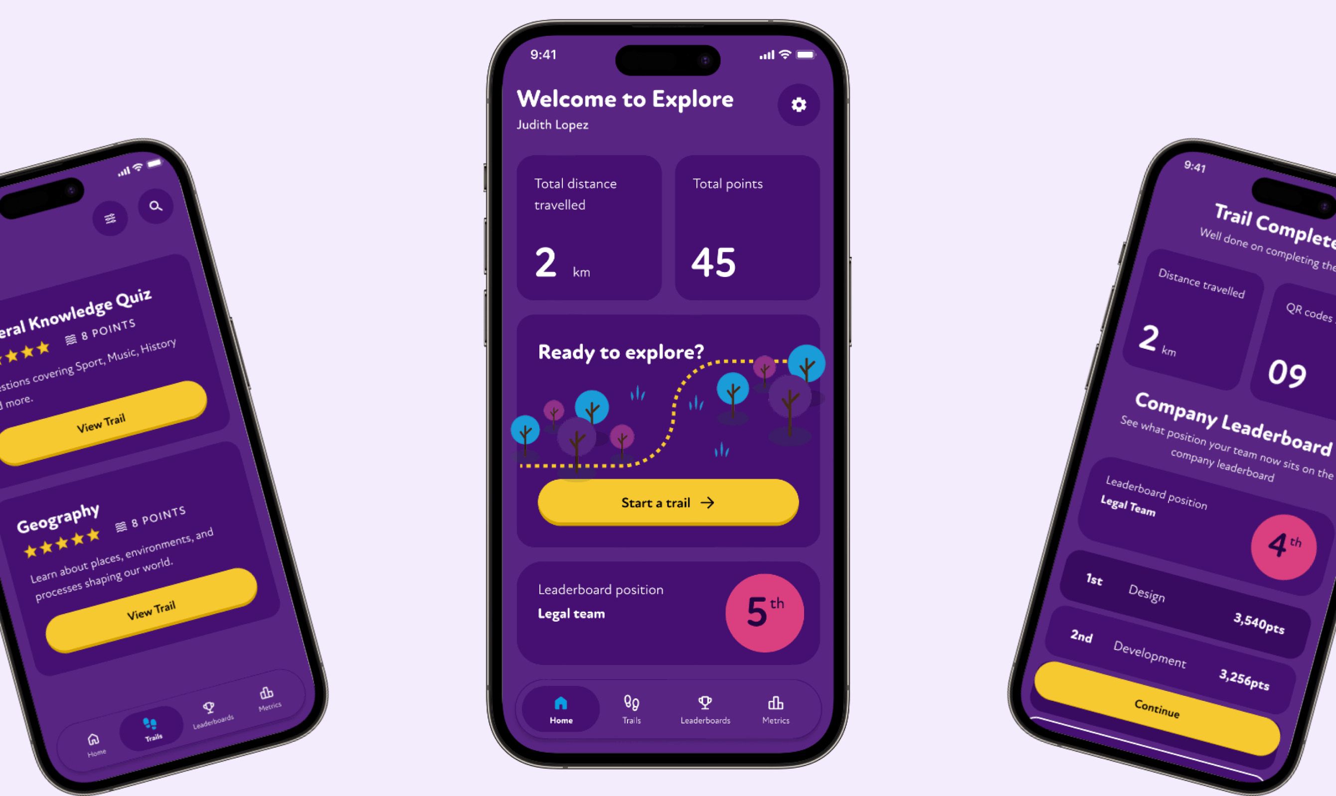 Three participant app screens on phones